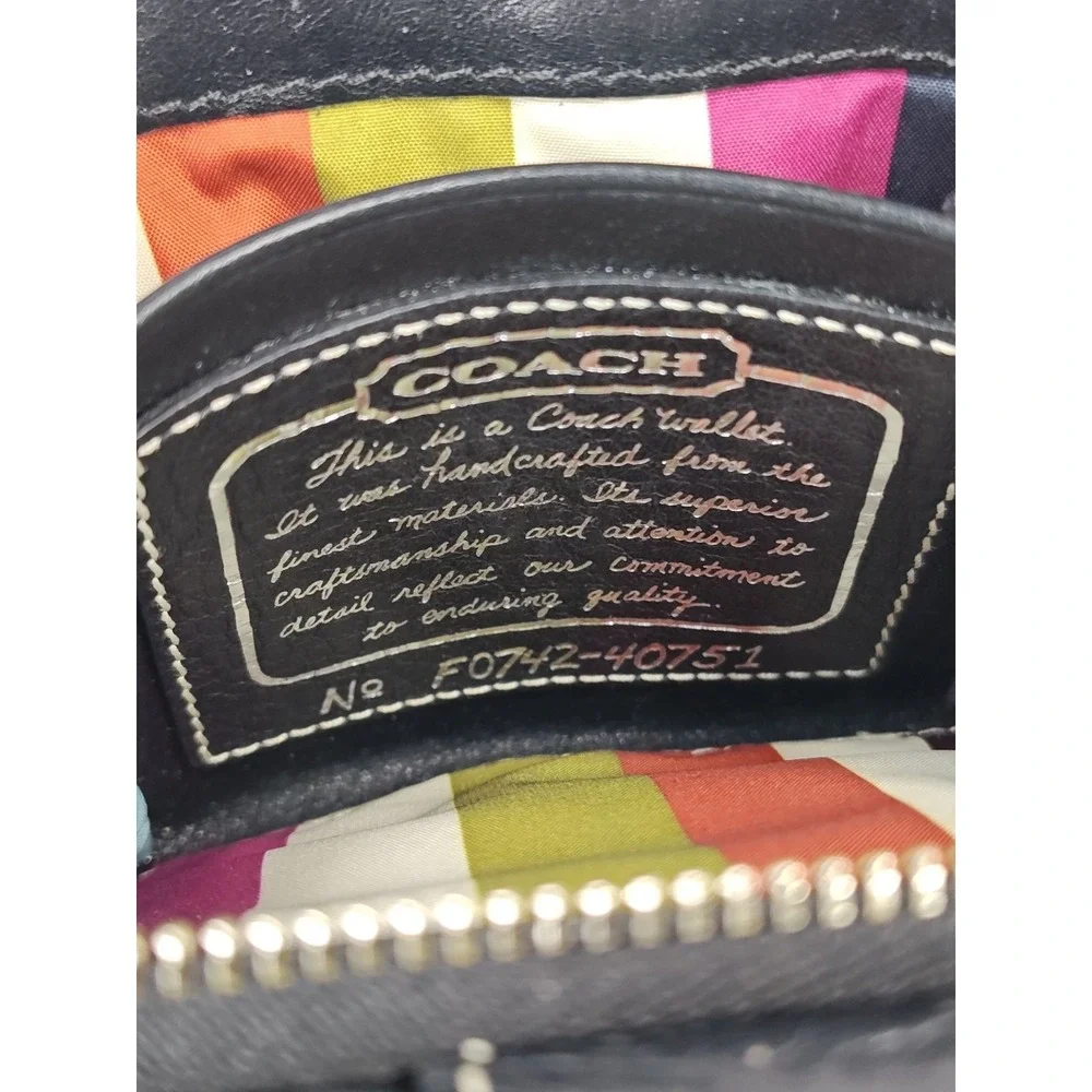 COACH 40751 Legacy Signature Stripe Bifold Compact Wallet Glitter Black Canvas